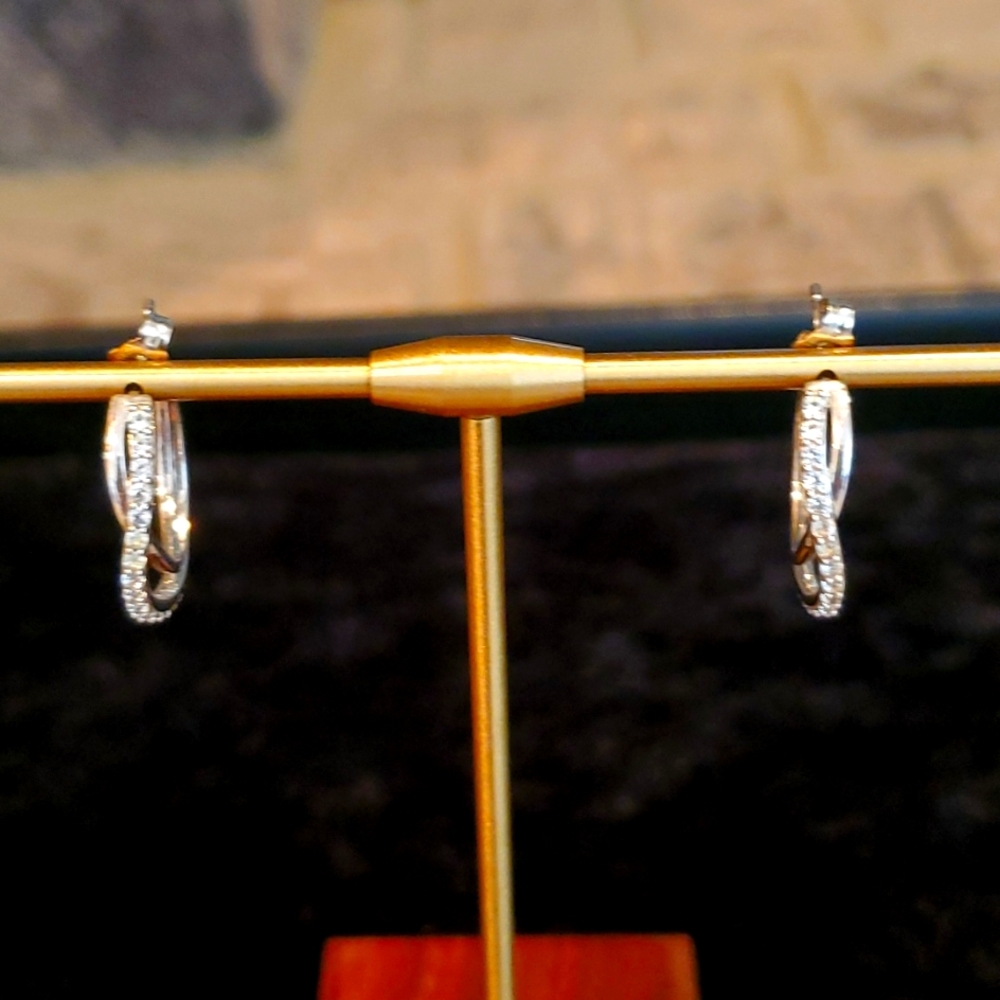 Cubic Zirconia Syerling Silver Hoop Earrings